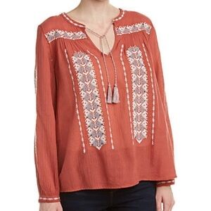 Joie Tsoline Embroidered Top Small 💯 Cotton Boho Fall Blouse O
